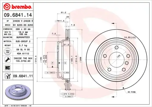 спирачен диск BREMBO 09.6841.11