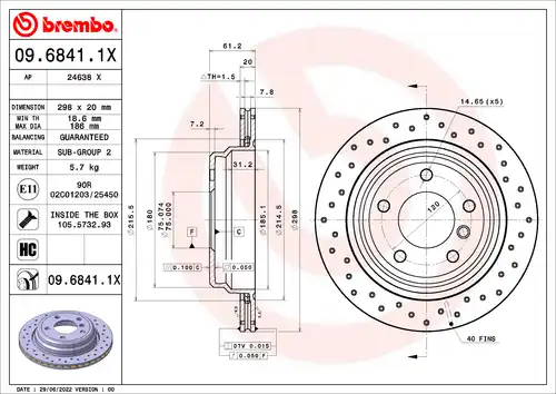 спирачен диск BREMBO 09.6841.1X