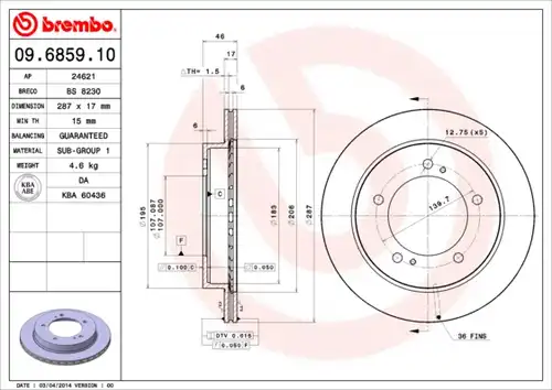 спирачен диск BREMBO 09.6859.10