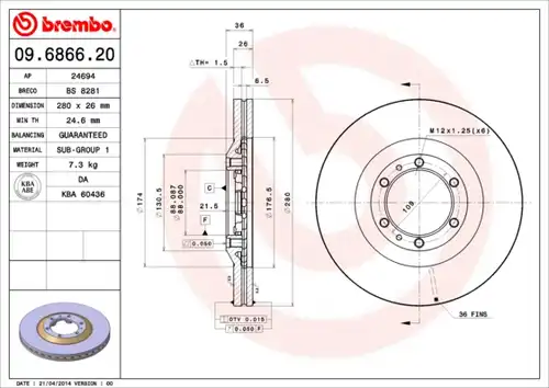 спирачен диск BREMBO 09.6866.20