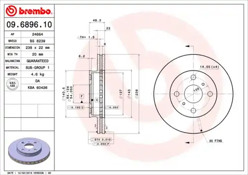 спирачен диск BREMBO 09.6896.10