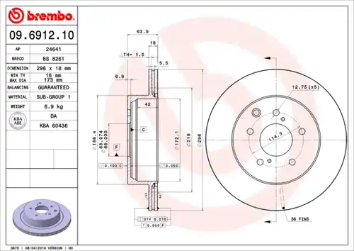 спирачен диск BREMBO 09.6912.10