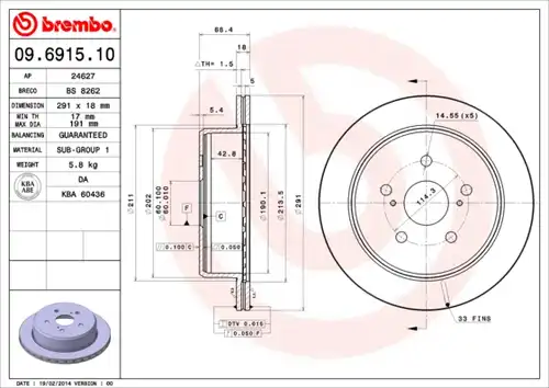 спирачен диск BREMBO 09.6915.10