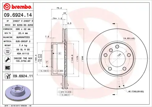 спирачен диск BREMBO 09.6924.11