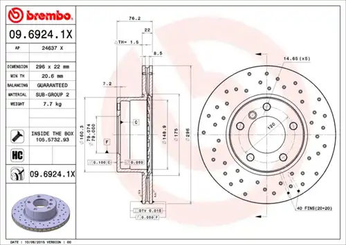 спирачен диск BREMBO 09.6924.1X