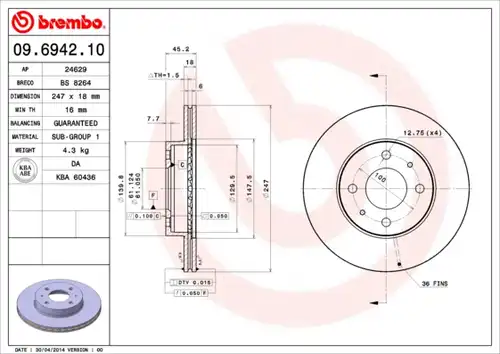 спирачен диск BREMBO 09.6942.10