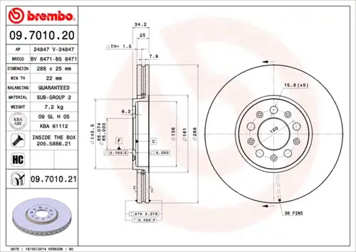 спирачен диск BREMBO 09.7010.20