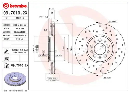 спирачен диск BREMBO 09.7010.2X