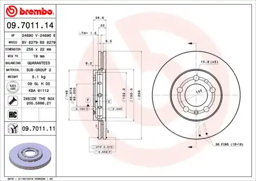 спирачен диск BREMBO 09.7011.11