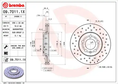 спирачен диск BREMBO 09.7011.1X