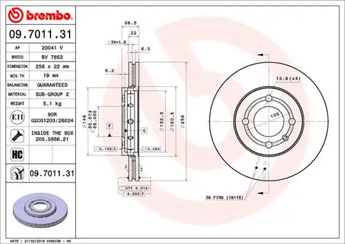 спирачен диск BREMBO 09.7011.31