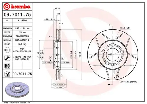 спирачен диск BREMBO 09.7011.75