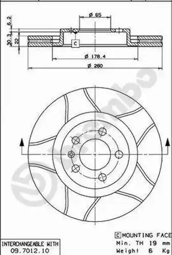 спирачен диск BREMBO 09.7012.75