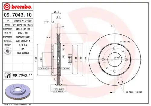 спирачен диск BREMBO 09.7043.10