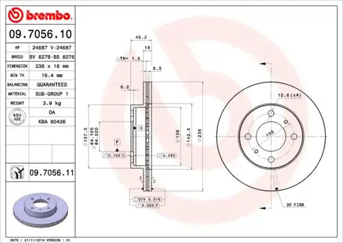 спирачен диск BREMBO 09.7056.10