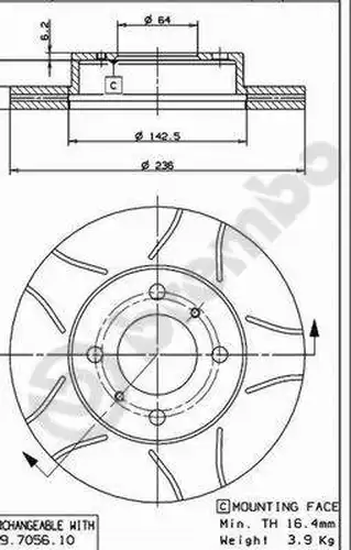 спирачен диск BREMBO 09.7056.75