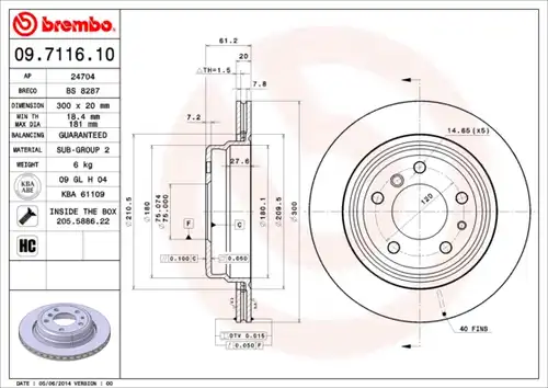 спирачен диск BREMBO 09.7116.10