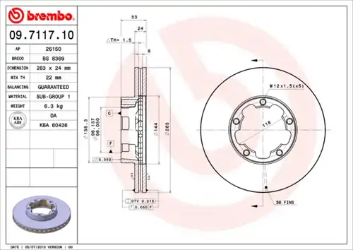 спирачен диск BREMBO 09.7117.10