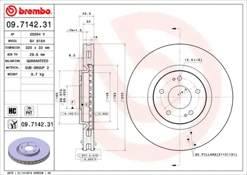 спирачен диск BREMBO 09.7142.31