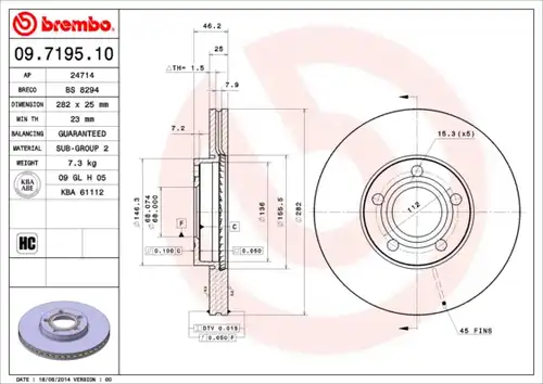 спирачен диск BREMBO 09.7195.10