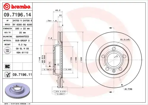 спирачен диск BREMBO 09.7196.11