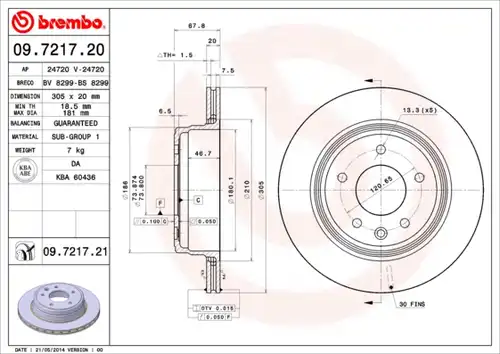 спирачен диск BREMBO 09.7217.20