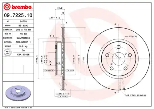 спирачен диск BREMBO 09.7225.10