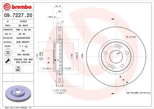 спирачен диск BREMBO 09.7227.20