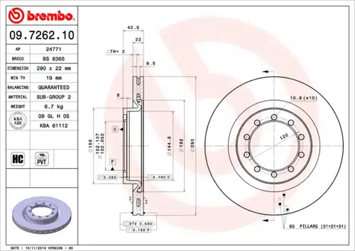 спирачен диск BREMBO 09.7262.10