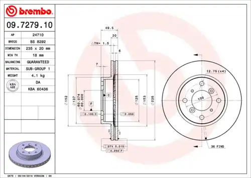 спирачен диск BREMBO 09.7279.10