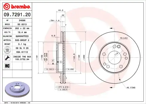 спирачен диск BREMBO 09.7291.20