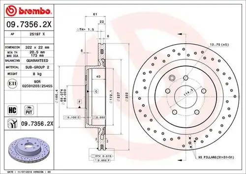 спирачен диск BREMBO 09.7356.2X