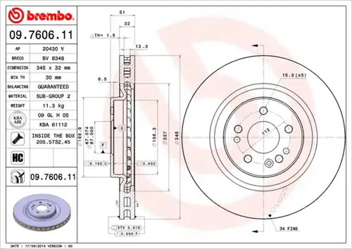 спирачен диск BREMBO 09.7606.11