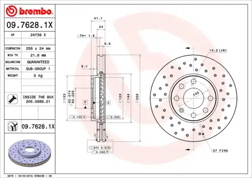 спирачен диск BREMBO 09.7628.1X