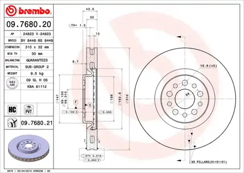 спирачен диск BREMBO 09.7680.20