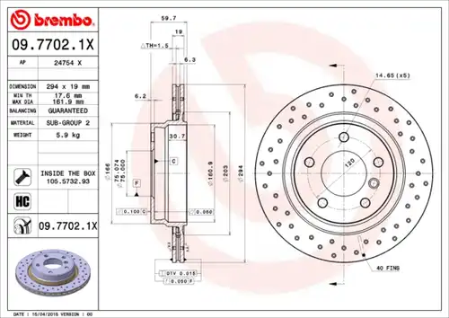 спирачен диск BREMBO 09.7702.1X