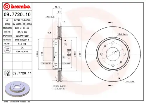 спирачен диск BREMBO 09.7720.10