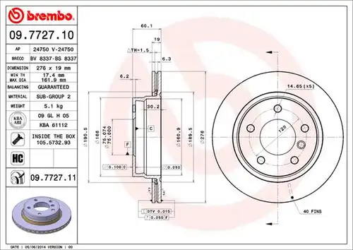 спирачен диск BREMBO 09.7727.10