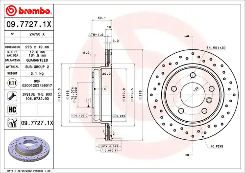 спирачен диск BREMBO 09.7727.1X