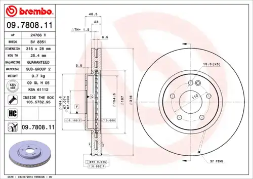 спирачен диск BREMBO 09.7808.11