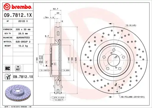 спирачен диск BREMBO 09.7812.1X