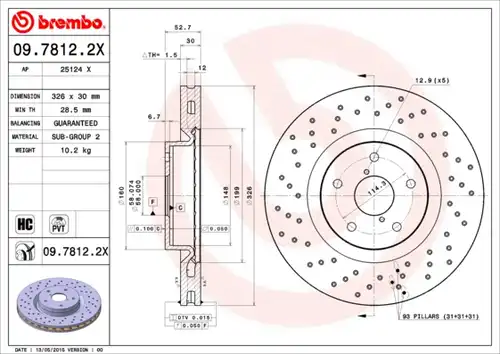 спирачен диск BREMBO 09.7812.2X