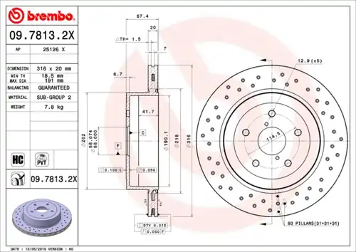 спирачен диск BREMBO 09.7813.2X