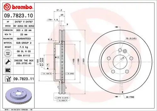 спирачен диск BREMBO 09.7823.10