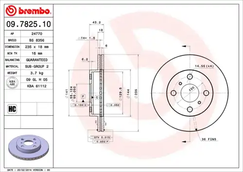 спирачен диск BREMBO 09.7825.10