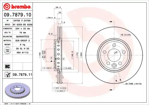 спирачен диск BREMBO 09.7879.10