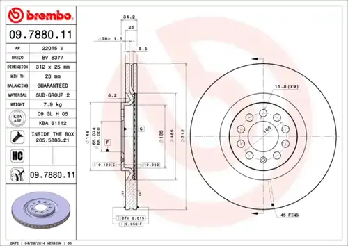 спирачен диск BREMBO 09.7880.11