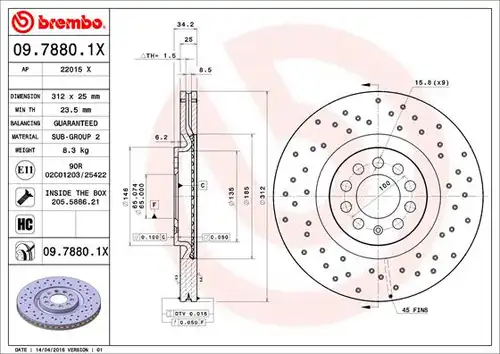 спирачен диск BREMBO 09.7880.1X