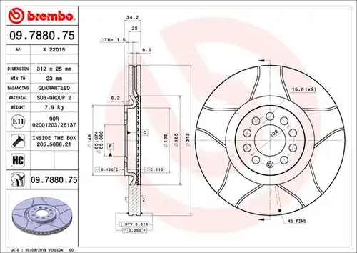 спирачен диск BREMBO 09.7880.75