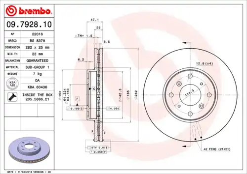 спирачен диск BREMBO 09.7928.10